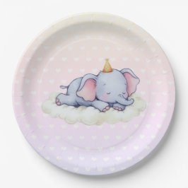 Cute Sleeping Elephant Baby Shower Paper Plates Pappteller