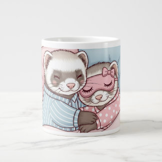 Cute Sleeping Ferret Couple in Pajamas Love Mug Jumbo-Tasse