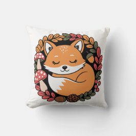 Cute Sleeping Fox in Autumn Wreath Woodland Animal Kissen