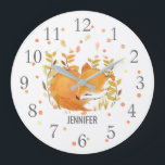 Cute Sleeping Fox Nursery Decor Wall Clock Große Wanduhr<br><div class="desc">Nursery decor wall clock features adorable sleeping little fox.</div>