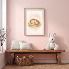 Cute Sleeping Hedgehog Neutral Kids Room Poster