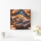 Cute Sleeping Kitten Nursery Wall Art Decor Quadratische Wanduhr (Zuhause)