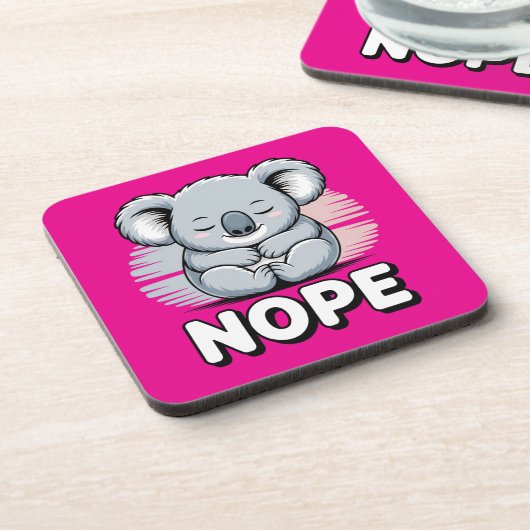 Cute Sleeping Koala “Nope” Funny Cartoon Getränkeuntersetzer (Linke Seite)