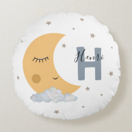 Cute Sleeping Moon Baby Room Pillow Name Initial Rundes Kissen