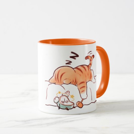 Cute Sleeping Orange Cat Coffee Mug funny orange Tasse (VorderseiteRechts)