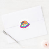 Cute Sleeping Orange Cat on Rainbow Cloud with Sta Runder Aufkleber (Umschlag)