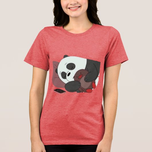 Cute Sleeping Panda Illustration Red T-Shirt Adora Tri-Blend Shirt (Vorderseite)