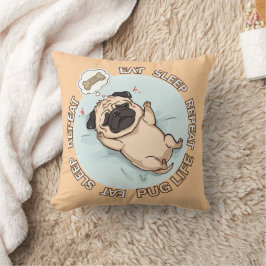 Cute Sleeping Pug Dreaming of Treats Throw Pillow  Kissen