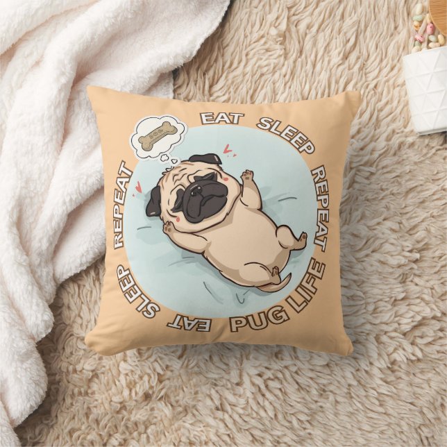 Cute Sleeping Pug Dreaming of Treats Throw Pillow  Kissen (Decke)