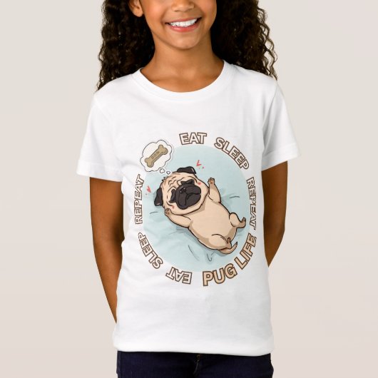Cute Sleeping Pug Girls Shirt | Eat Sleep Repeat (Vorderseite)