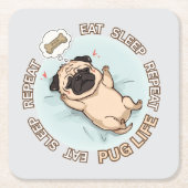 Cute Sleeping Pug Paper Coaster | Eat Sleep Repeat Rechteckiger Pappuntersetzer (Vorderseite)