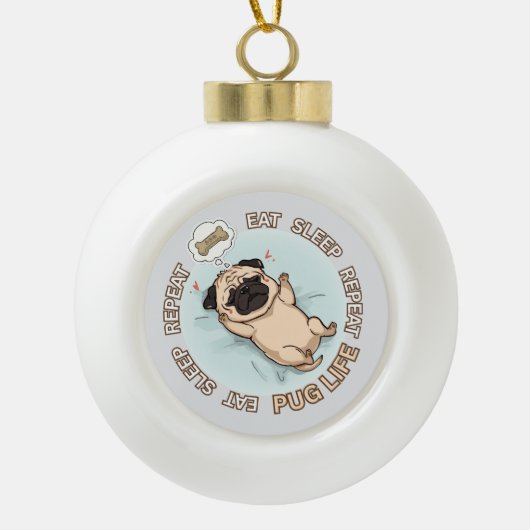 Cute Sleeping Pug Snowflake Ornament | (Vorderseite)