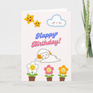 Cute Sleeping Sheep Happy Birthday Card - Kawaii C Karte