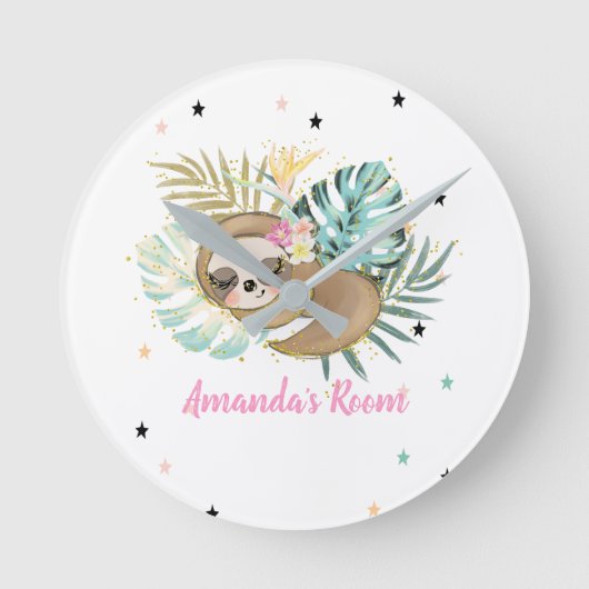 Cute Sleeping Sloth,Stars,Princess  Runde Wanduhr (Vorderseite)
