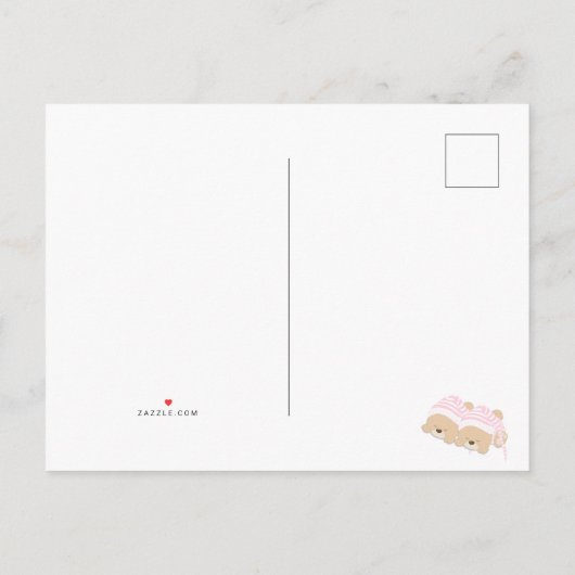 Cute Sleeping Teddy Bear Twin Baby Girls Shower In Einladungspostkarte (Rückseite)