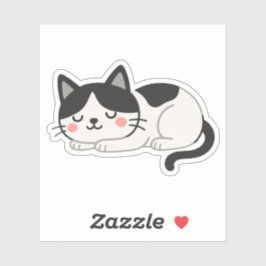 Cute Sleeping Tuxedo Cat Drawing Aufkleber