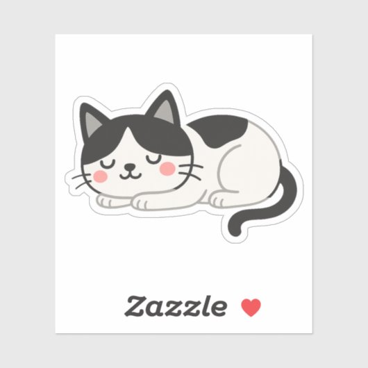 Cute Sleeping Tuxedo Cat Drawing Aufkleber (Blatt)