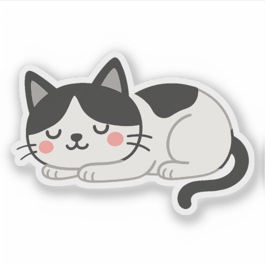 Cute Sleeping Tuxedo Cat Drawing Aufkleber (Vorderseite)