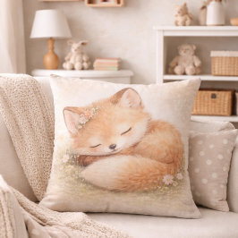 Cute Sleeping Woodland  Baby Fox Neutral Kids Room Kissen