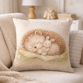 Cute Sleeping Woodland Hedgehog Neutral Kids Room Kissen