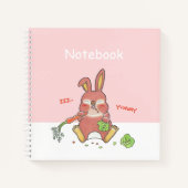 Cute Sleepy Bunny Pink Square Custom Notebook Notizblock (Vorderseite)