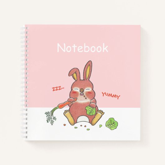 Cute Sleepy Bunny Pink Square Custom Notebook Notizblock (Vorderseite)