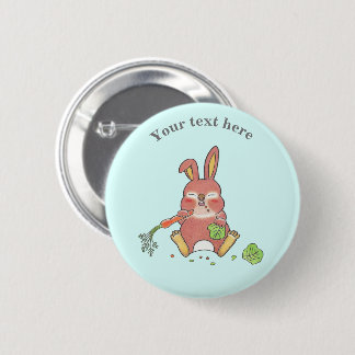 Cute Sleepy Bunny Rabbit Blue Button