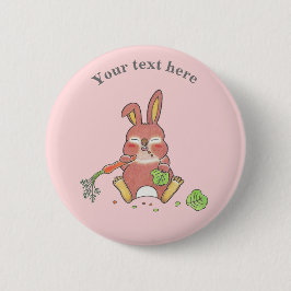 Cute Sleepy Bunny Rabbit Pink Button