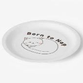Cute Sleepy Cat “Born to Nap” Line Art Design Pappteller (Schrägansicht)
