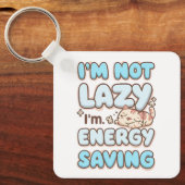 Cute Sleepy Cat "Energy Saving" Quote Schlüsselanhänger (Vorderseite)