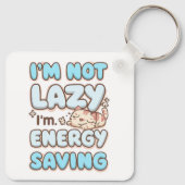 Cute Sleepy Cat "Energy Saving" Quote Schlüsselanhänger (Rückseite)