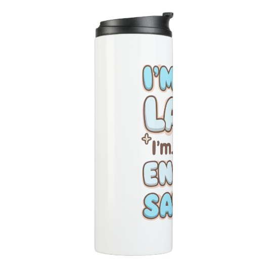 Cute Sleepy Cat "Energy Saving" Quote Thermosbecher (Nach links gedreht)