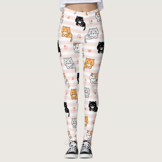 Cute Sleepy Cat & Paws, Men Women & Kids, Cat Fan Leggings (Vorderseite)