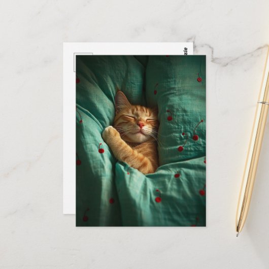 Cute Sleepy Ginger Kitty  Postkarte (Vorderseite/Rückseite Beispiel)