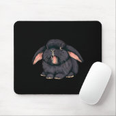 Cute Sleepy Holland Lop Rabbit Yawn Black Bunny Wa Mousepad (Mit Mouse)