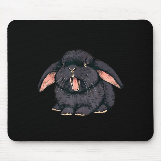 Cute Sleepy Holland Lop Rabbit Yawn Black Bunny Wa Mousepad (Vorne)