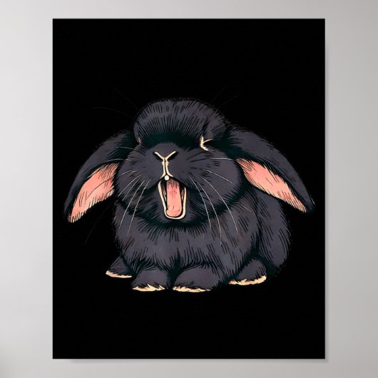 Cute Sleepy Holland Lop Rabbit Yawn Black Bunny Wa Poster (Vorne)