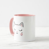 Cute Sleepy Kitty Face Pink & White Mug Tasse (Vorderseite Links)
