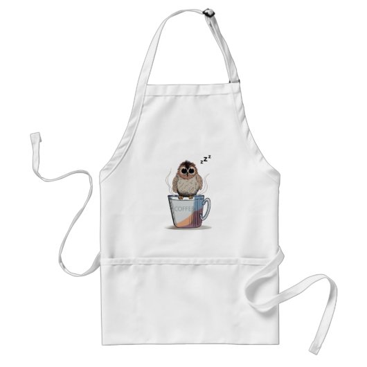 Cute Sleepy Owl Coffee Sketch Whimsical Apron Schürze (Vorne)