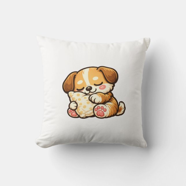 Cute Sleepy Puppy with Pillow Kissen (Vorderseite)