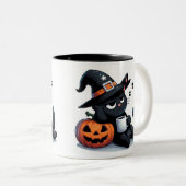 Cute Sleepy Witch Cat & Pumpkin Halloween  Zweifarbige Tasse (VorderseiteRechts)