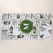 Cute Sloth Animal Pattern in Wild Forest Monogram Strandtuch (Vorderseite)