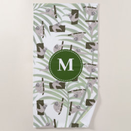 Cute Sloth Animal Pattern in Wild Forest Monogram Strandtuch