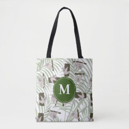 Cute Sloth Animal Pattern in Wild Forest Monogram Tasche