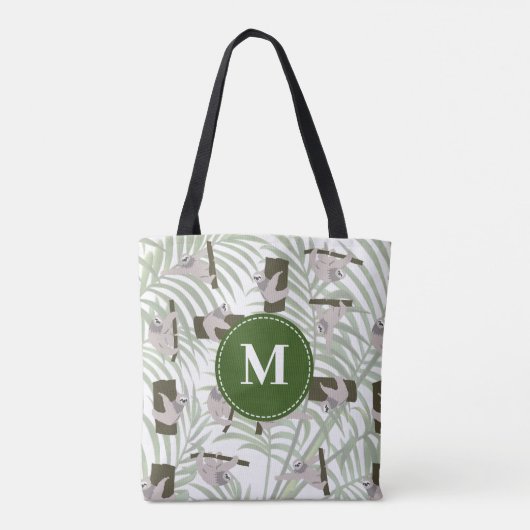 Cute Sloth Animal Pattern in Wild Forest Monogram Tasche (Rückseite)