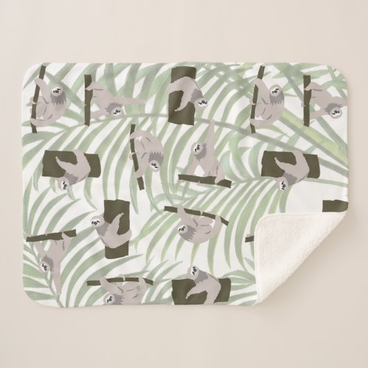 Cute Sloth Animal Pattern in Wild Forest Sherpadecke (Vorderseite (Horizontal))