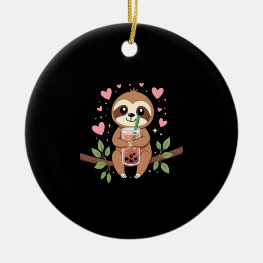 Cute Sloth Boba Bubble Milk Tea Kawaii Women Girls Keramik Ornament (Vorne)