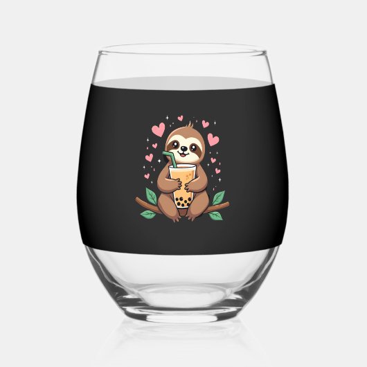 Cute Sloth Boba Bubble Milk Tea Kawaii Women Girls Weinglas Ohne Stiel (Vorderseite)