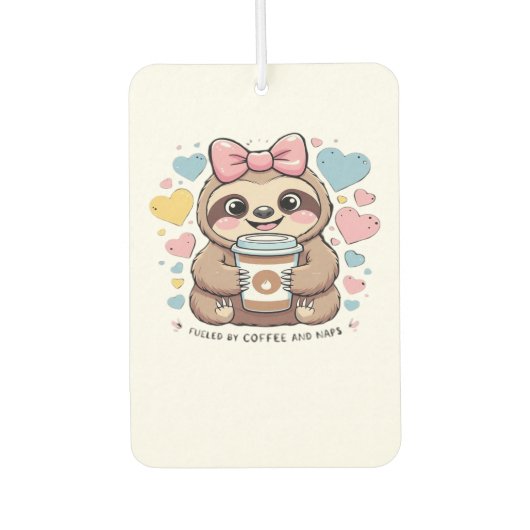 Cute Sloth Coffee Lover Shirt � Funny Fueled by Co Autolufterfrischer (Vorderseite)