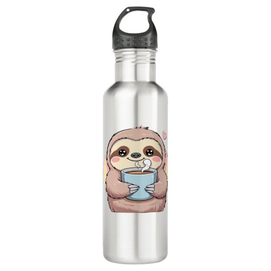 Cute Sloth Coffee Lover Shirt � Funny Fueled by Co Edelstahlflasche (Vorderseite)